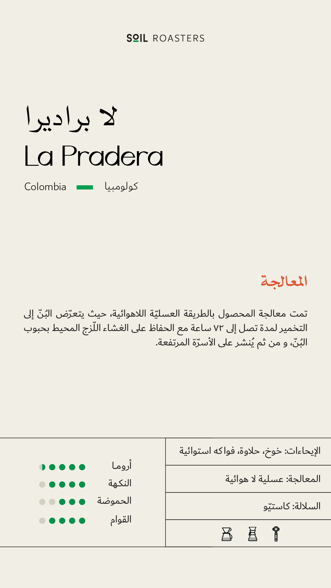 سويل كولومبيا لا براديرا عسلية  - Soil Colombia La Pradera (250g)